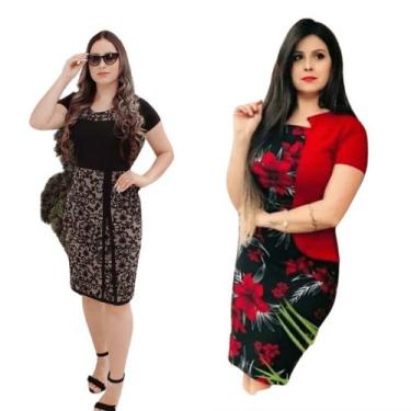 Imagem de Combo 2 Vestidos Feminino Evangélico Qualidade Tecido Grosso Manga Cur