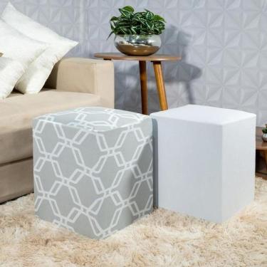 Imagem de Kit com 4 Capas Puff Quadrado Plus Geo e Branco em Malha Gel - Charme 