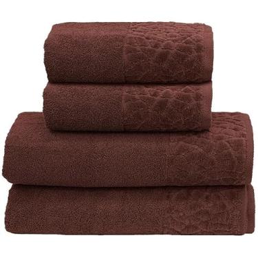 Imagem de Jogo/Kit 2 Toalhas de Banho Banhão Confort Jacquard + 2 Toalhas de Rosto 100% Algodão 500g/m² (Marrom | Marrom)