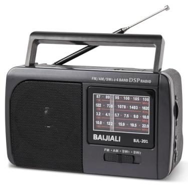 Imagem de Rádio portátil de ondas curtas AM/FM/SW1/SW2 – Design de transistor retrô com alto-falante de 3 W, operado por bateria para uso doméstico, externo e sobrevivência de emergência (BJL-201)