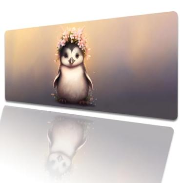 Imagem de amepay Tapete de mouse para jogos de pinguim fofo de 80 x 30 cm, guirlanda grande e estendida com base de borracha antiderrapante, mouse grande de desenho animado para laptop, computador, para