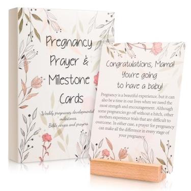 Imagem de EIHFHIE 20 cartões de oração de gravidez, cartões semanais de oração e marcos para grávidas, conjunto de presente essencial para mães de primeira viagem, sinais de marco de gravidez de 42 semanas