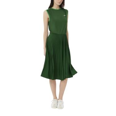 Imagem de Lacoste Vestido feminino plissado sem mangas, Verde, 36
