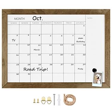 Imagem de TORASO Quadro de calendário mensal apagável a seco, quadro branco magnético de madeira de pinheiro sólido para parede, escritório/escola/casa, quadro suspenso 26,5 cm x 36,8 cm (YL-RB-2737-A)