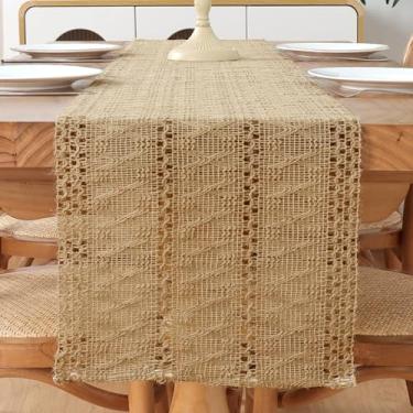 Imagem de Alynsehom Caminho De Mesa Boho, Macramê, Estopa Marrom, Rústico, Fazenda, Em Juta Natural, Para Cozinha, Jantar, Café, Chá Panela, Decoração Casa (30 X 122 Cm)