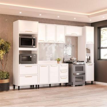 Imagem de Cozinha Completa com Tampo e Paneleiro Amara 10 Portas 4 Gavetas Branca