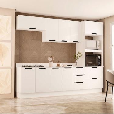 Imagem de Cozinha Completa com Tampo e Rodapé Meena 10 Portas 4 Gavetas Branca