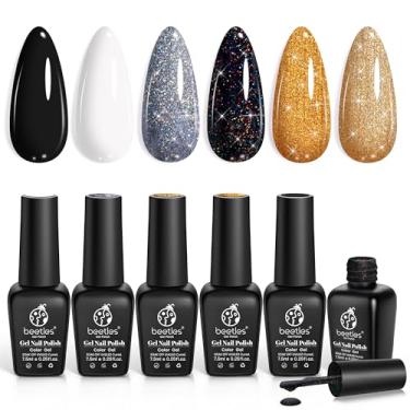 Imagem de Conjunto de esmalte de gel Beetles Shimmer, 6 cores, preto, branco, esmalte, gel, prata, ouro rosa, glitter, outono, lâmpada UV, decoração de unhas, manicure, presentes para mulheres