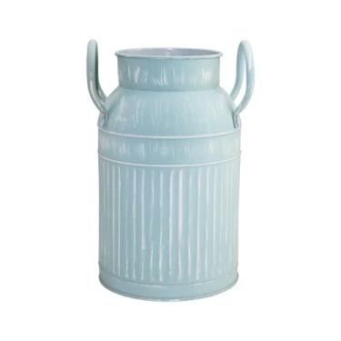 Imagem de Fauevav Vaso de Leite Galvanizado Antigo Retrô Vaso de Metal Rústico Vintage Primitivo Porta-Flores Fazenda Planta Country para Decoração de Escritório em Casa, 21 cm