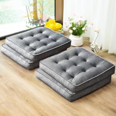 Imagem de 1 MIDDLE ONE Conjunto de 4 travesseiros de chão, almofadas de meditação de espuma de memória, almofadas de chão para adultos sentados, almofadas de assento quadradas grandes para ioga, sala de estar