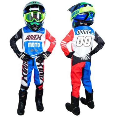 Imagem de Roupa Motocross Conjunto Infantil Trilha Cross Personalizado - AMX, Az