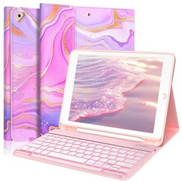 Imagem de FUWANG Capa para Ipad de 9ª Geração com Teclado de 10,2" - Capa de Teclado Destacável Retroiluminada de 7 Cores para Ipad 8ª Geração/7ª Geração/Ipad Pro 10,5"/Ipad Air 3ª Geração com Porta-Lápis(Rosa
