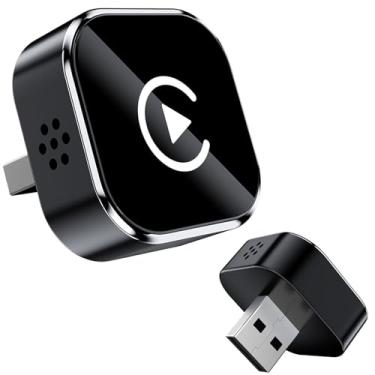 Imagem de Adaptador CarPlay 2 em 1 atualizado 2025 Mini Wireless CarPlay e Android Auto Dongle converte com fio para adaptador CarPlay sem fio Plug and Play sem fio com porta USB USB-C preto conexão automática
