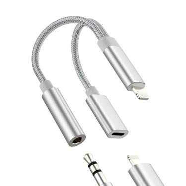 Imagem de Adaptador Lightning para conector de áudio de 3,5 mm (2 em 1) para fones de ouvido com certificação MFI da Apple, dongle de cabo auxiliar para iPhone 14 13 Pro Max, divisor de carregador de fone de