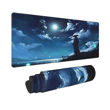 Imagem de Gianlaima Samurai Japonês Céu Noturno Estrelas Lua Rio Anime Mouse Pad Longo Estendido XL Tapete de Mesa Gaming Pc Desktop Grandes Almofadas de Rato de Borracha Bordas Costuradas 70 cm X 29 cm