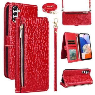 Imagem de Furiet Capa carteira de luxo para Samsung Galaxy S24/S25 5G com alça de pulso, alça de ombro, bolsa com zíper, padrão plissado, suporte para cartão refletor, capa para celular S 24 24S 25 25S G5