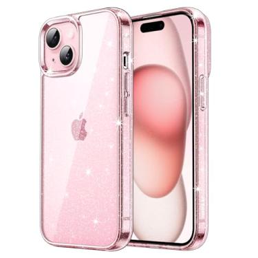 Imagem de JETech Capa Glitter para iPhone 15 6,1 Polegadas, Case para Telefone Parachoque Brilho Cintilante à Prova de Choque, Capinha Bonitinho Cintilante para Mulheres e Meninase (Rosa)