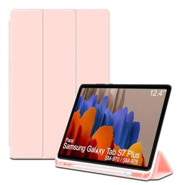 Imagem de Capa Tablet flip para Samsung Galaxy Tab S7+ SM-T970 SM-T975 NZAHZTO 12.4 polegadas Smart pen resistente aveludada compatimento caneta Case capinha Anti Impacto Suporte Pencil - Alamo (rosa claro)