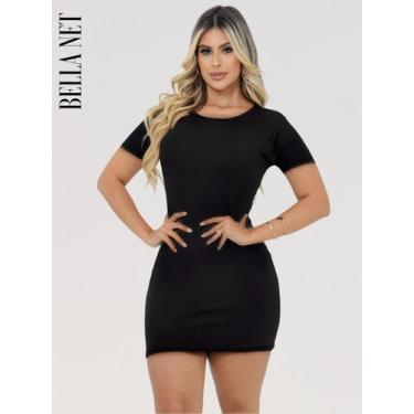 Imagem de Vestido feminino curto com manguinhas canelado P M G - Preto - M - Bel