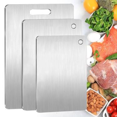 Imagem de Conjunto de 3 tábuas de corte de titânio 100% puro, novas tábuas de corte de titânio para cozinha, não tóxicas, dupla face, grau alimentício, tábua de cortar carne, vegetais, frutas