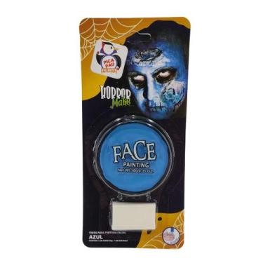 Imagem de Tinta Facial Azul Horror Make com Esponja  Maquiagem Artística Hallowe