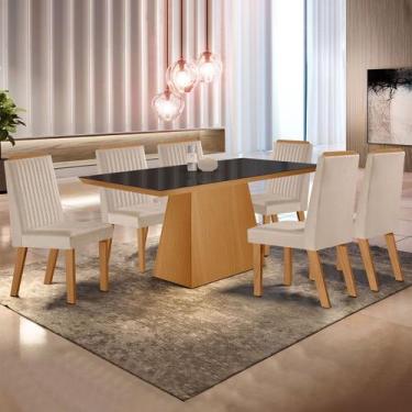 Imagem de Mesa de Jantar 6 Lugares Prada com Vidro Cinamomo/Preto/Creme - Lj Móv