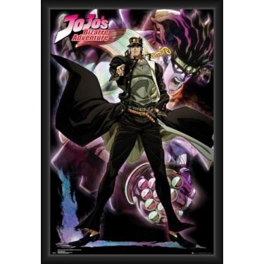 Imagem de BUY ART FOR LESS Pôster de arte emoldurado oficialmente licenciado por JoJo's Bizarre Adventure - Stardust Crusaders - 61 x 91 cm - Moldura de madeira resistente com vidro plexi - Pronto para pendurar