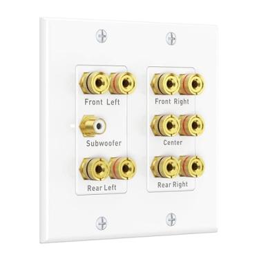 Imagem de Placa de parede de alto-falante Cable Matters Double Gang 5.1 (placa de parede de home theater, placa de parede de plugue de banana) em branco