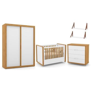 Imagem de Dormitório Tutto New 2 Portas, Cômoda, Berço Branco Soft-freijó E Prateleiras - Matic Móveis Branco Soft-freijó