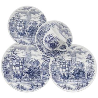 Imagem de Aparelho De Jantar 20 Peças Donna Cena Inglesa Oxford, Branco e Azul, 