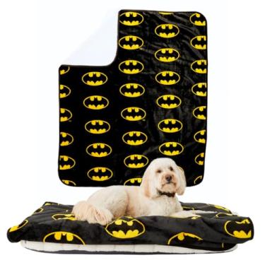 Imagem de Franco Cobertor Pet Batman Super Macio Aconchegante Impermeável Sherpa-Backed Manta para Cães Grandes, Sofá/Cama/Carro, 50x60 (Produto Oficialmente Licenciado)