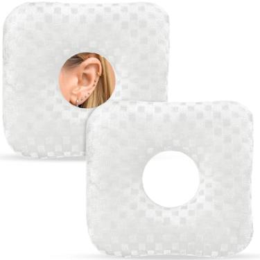 Imagem de DoubleFill 2 almofadas de piercing de orelha com orifício em forma de O almofada lateral para dormir protetores de círculo para dor de ouvido, inflamação, alívio de úlceras de pressão (branco)