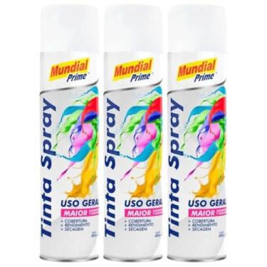 Imagem de Kit 3 Tinta Aerossol Spray Branco Fosco Uso Geral 400ml/240g Mundial Prime