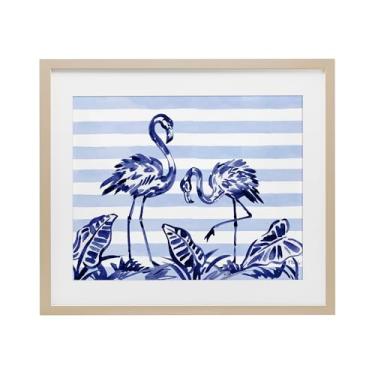 Imagem de Stupell Industries Impressão emoldurada de bétula flamingos com pincelada índigo sob vidro, design de Paul Brent, 13 x 16