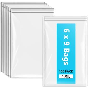 Imagem de 15,24 cm x 22,88 cm 4 mil, sacos de zíper de plástico transparente resistente, pacote com 100