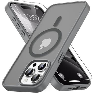 Imagem de Vansdon Capa para iPhone 15 Pro Max, compatível com MagSafe, capa protetora fina fosca translúcida magnética com 1 protetor de tela - proteção contra quedas de grau militar (cinza titânio)