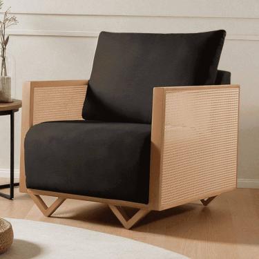 Imagem de Poltrona para Sala de Estar Madeira Maciça Palha Rattan Arthur Preto