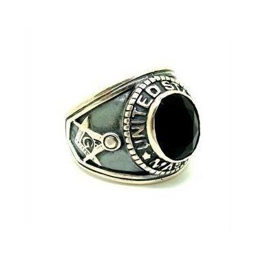 Imagem de Anel Maçonaria Ônix Natural Prata de lei 02714 On - Usa Joias, Prata