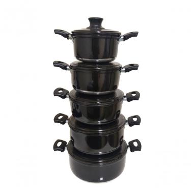 Imagem de Jogo 5 Panelas Alumínio Grosso Resistente Pretas Belmar