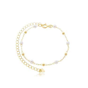 Imagem de Tornozeleira Feminina Perolas Sinteticas Banhada A Ouro 18k