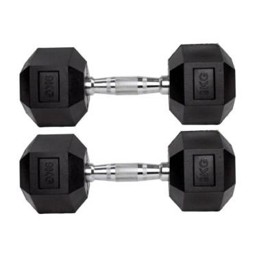 Imagem de Par Halteres 9kg + 9kg Dumbbell Sextavado Emborrachado Pegada Cromada Gallant (GDb09F3B-Pt)
