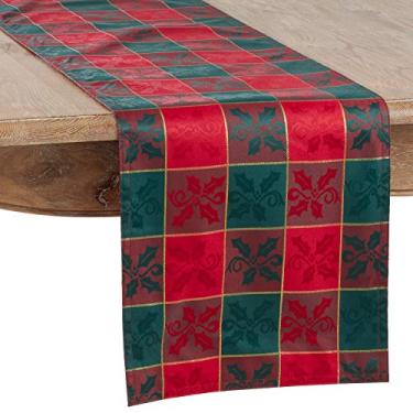 Imagem de Guardanapos e toalhas de mesa estampados em xadrez de Natal vermelho e verde para galeria Ocasion, Red/Green, 14" X 72" Runner