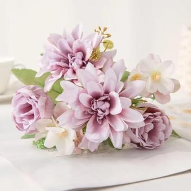 Imagem de 1 peça de flor artificial de seda, peônia, buquê de casamento, decoração para casa, vaso de mesa, caixa faça você mesmo, álbum de recortes (1 peça/cor 4)