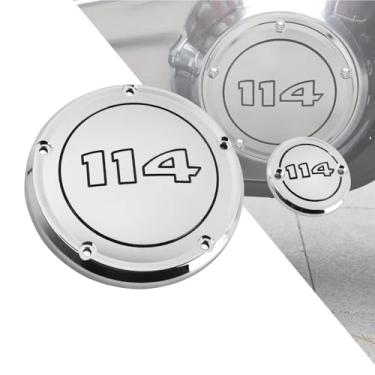 Imagem de HDBUBALUS Motocicleta CNC 5 Furos Derby Cover Timer Timing Cover para Harley Softail 114 117 Street Bob Fat Bob Low Rider Fat Boy Heritage Classic Breakout (número cromado com preto)