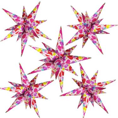 Imagem de TiAaihion Exploding Star Balloons Heart Print – Pacote com 5 DIY 81 cm Star Burst Foil Balloon Kit, Decorações de Dia dos Namorados Casamento Aniversário Aniversário