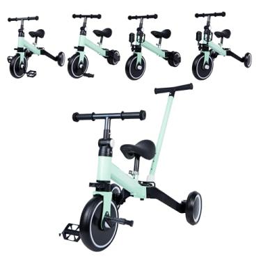Imagem de Triciclo Infantil 4 em 1, Bicicleta de Equilíbrio Conversível, Andador com Assento Ajustável, Disponível em Amarelo, Branco e Vermelho (VERDE)