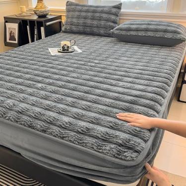 Imagem de Capa de colchão elástica Lençol de elástico grosso macio com bolso profundo colcha quente decoração de cama confortável capa de cama respirável para a pele - cinza||180 x 200 cm/(70 x 79 polegadas)