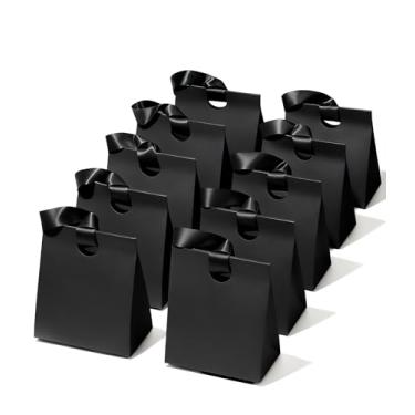 Imagem de Vitalizart Sacos de presente de papel com alças de fita, conjunto de 10 peças pretas reutilizáveis para embrulho de presente, meninas, crianças, aniversário, chá de panela, lembrancinhas