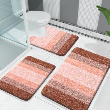 Imagem de OLANLY Conjuntos de tapetes de banheiro de 3 peças, tapetes de banho de microfibra macia absorvente e tapete de banheiro em forma de U, conjunto de tapete de banho felpudo de pelúcia para banheiro (76