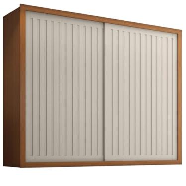 Imagem de Guarda Roupas Casal Ripado Interno 2 Portas de Correr 6 Gavetas Coliseu Madeirado/Areia Zanzini (COM ESPELHO)